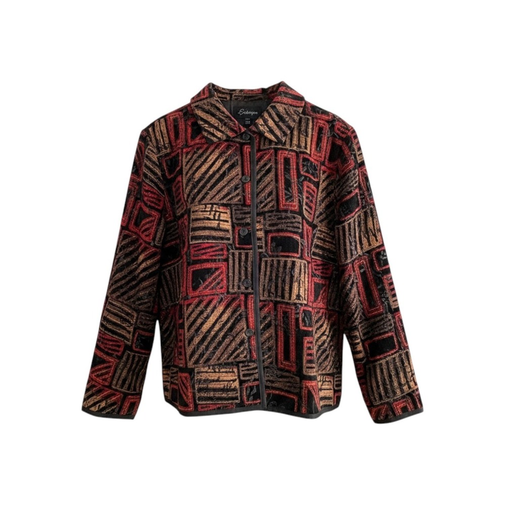 Vintage Reversible Art‑to‑Wear Geometric Tapestry Jacket Abstract Jacquard Boho
